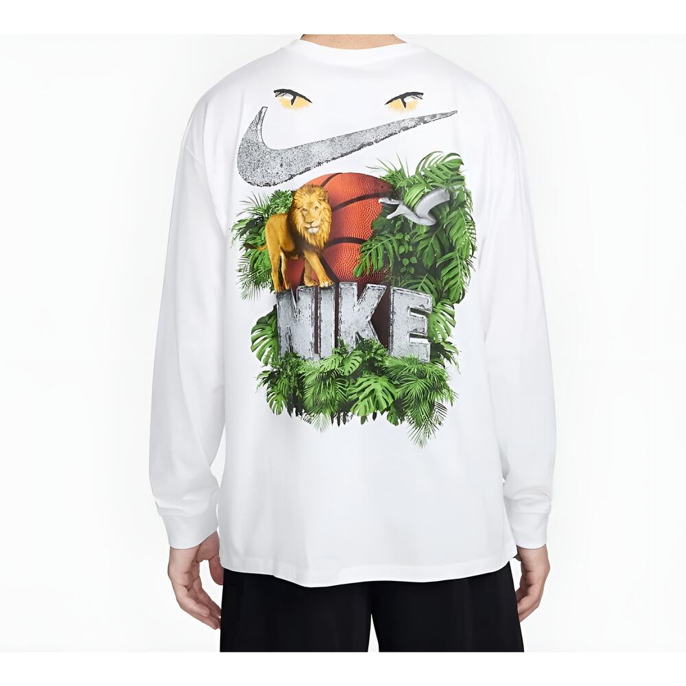 Nike Men Swoosh Logo Basketball Safari Jungle Lion Graphic Long Sleeve T-Shirt M